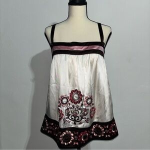 bebe Floral Embroidered Silk Blouse